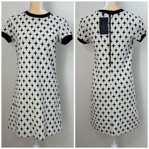NWT ZARA Jacquard Knit Mini Shift Dress Size S Ivory Black